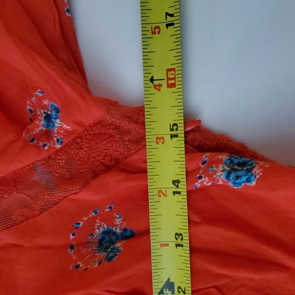 Free People Mockingbird Coral Red Floral Backless Mini Dress Size 4 Plunging V - Picture 11 of 12
